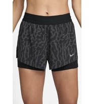 Nike Swift Dri Fit Mid-Rise 2-İn-1 Printed Womens Running Short Taytlı Reflektörlü Kadın Koşu Taytı Koyu Gri