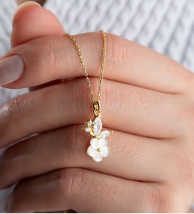 Saklı Takı 925 Ayar Gümüş Gold Minik Sedefli Çiçek Kolye