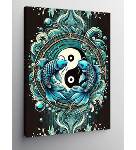 Kanvas Tablo Yin-Yang Ve Balık Tasarımı