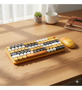 Jedel Kablosuz Daktilo Tuşlu Renkli Klavye Mouse Seti 84 Tuşlu Klavye 1600Fpı Mouse