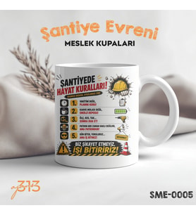 Komik Şantiye Kupası – "Şantiyede Hayat Kuralları" Baskılı Seramik Kupa