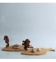 Woodensea  Deniz Canlıları Ahtapot ve Denizatı Süslmeli Ahşap Sunum Tahtaları 2 li Takım (Kahverengi-Kahve)