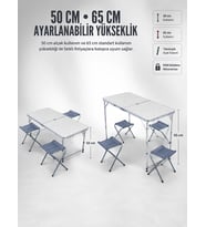4 Sandalyeli Katlanabilir Kamp Masası Portatif Bahçe Kamp ve Piknik Masa Seti