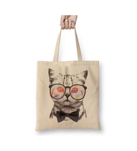 Miau Cat Kedi Beyaz Bez Çanta Uzun Saplı Alışveriş Çantası Plaj Çantası