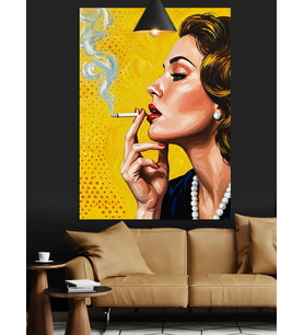 Sigara İçen Sarışın Kadının Pop Art Portresi Dekoratif Kanvas - Mdf Ahşap Tablo