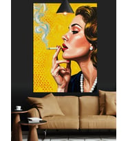 Sigara İçen Sarışın Kadının Pop Art Portresi Dekoratif Kanvas - Mdf Ahşap Tablo