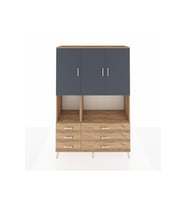 Hyperion Dolap 6 Raflı 6 Çekmeceli 3 Kapaklı 132x44x195 Çam-Antrasit/Çam