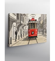 Kanvas Tablo Kırmızı Tramvay Sokakta