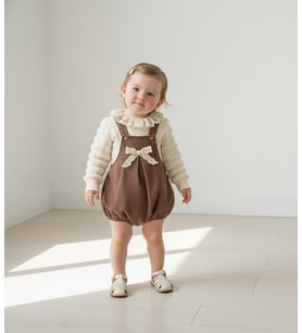 Bella Lace Romper Kahve Fisto Yakalı Kız Bebek Salopet (Kahverengi)