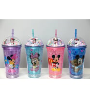 Sevimli Mickey Mouse Pipetli Işıklı Boncuklu Suluk Bardak 400 Ml (Krem)