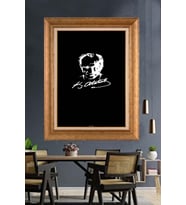 Altın Varaklı Çerçeveli Paspartulu Atatürk Tablo TR1290 (Gold)