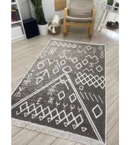 Kilim Çift Taraflı Dokuma Kilim Makinede Yıkanabilir Lüks Dokuma Kilim (Bej)