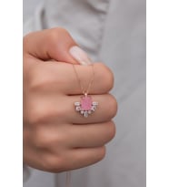 925 Ayar Gümüş Pembe Zirkon Taşlı Tasarım Kolye