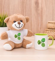 Kişiye Özel Erkeğe Hediye Yaprak Tasarım İsimli Peluş Ayı ve Yeşil Kupa