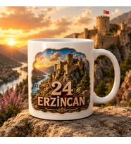 Erzincan Temalı Memleket Kupası – 24 Erzincan Kale Dağ Vadi ve Gün Batımı Manzarası Baskılı Seramik Kupa
