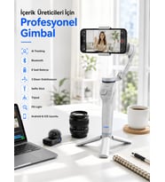 Akıllı Telefon Gimbal Sabitleyici 360° Takip Özellikli Profesyonel Video Çekim Stabilizeri