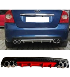 Ford Focus 2 Kırmızı Difüzör Çiftli Yuvarlak Egzoz Görünümlü D Tip Difizör 2004 - 2010