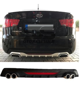 Kia Cerato Difüzör Arka Tampon Eki 4 Egzoz Çıkışlı Siyah Reflektörlü