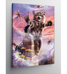 Kanvas Tablo Binaya Tırmanan Devasa Kedi