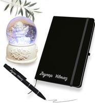 Yeni İşinde Başarılar Meleğim Kar Küresi & Deri Defter Kalem İş Hediyesi