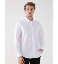 Dufy Beyaz Erkek Regular Fit Oxford Brent Düğmeli Yaka Uzun Kol Gömlek - 94827