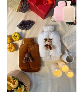 Trend Color Sıcak Su Torbası Peluş Ayak Isıtıcı Beyaz Taba Sevgililer ve Güzel Dostluklar İçin 2 Litre Sıcak Su Torbası İçinde