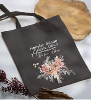 BK Gift Kişiye Özel İsimli Anneler Günü Tasarımlı Antrasit Kumaş Bez Çanta, Baskılı Omuz Çantası, Alışveriş Çantası, Anneler Günü Hediyesi, Anneye Hediye-9