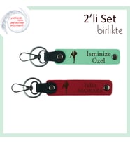 Dövüş Sporuna Gönül Veren Kızlara, Kişisel Yazı Eklenebilir Şık Anahtarlık Set, Açık Yeşil-Kırmızı