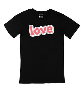 Pembe Love Yazılı Siyah Tişört