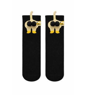 Carnaval Socks Siyah Kedi Desenli Ponpon Detaylı Unisex Soket Çorap