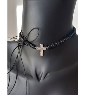 925 ayar Gümüş Işıltılı Siyah Haç Ip Tasarım Kadın Choker Gümüş Kolye Doğum Günü Hediye