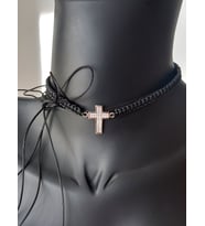 925 ayar Gümüş Işıltılı Siyah Haç Ip Tasarım Kadın Choker Gümüş Kolye Doğum Günü Hediye