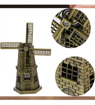 Vintage Metal Hollanda Yel Değirmeni Biblo Antik Bronz 17cm