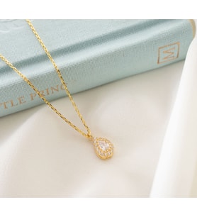 925 Ayar Gümüş Nisan Ayı Doğum Taşı ( Diamond ) Damla Kolye