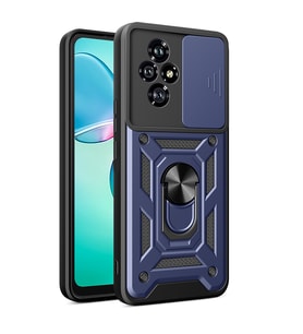 Honor 200 Uyumlu Kılıf Magnetik Standlı Kamera Korumalı Zore Sürgülü Vega Kapak (Mavi)