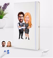 BK Gift Kişiye Özel Sevgililer Karikatürlü Beyaz Termo Deri Defter 16x24cm Model 100