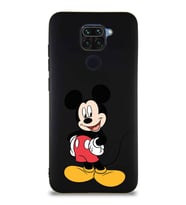 Xiaomi Redmi Note 9 Soft Premier Kapak Mickey Mouse-E Tasarımlı Silikon Kılıf - Siyah (Şeffaf)