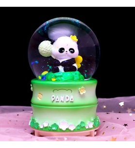 Dekoratif Yeşil Panda Müzikli Püskürtmeli Büyük Boy Kar Küresi