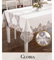 Keten Tek Masa Örtüsü Tablecloth 160x300 cm Dantelli Yemek Masası Örtüsü Gloria Model Krem