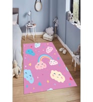 Dijital Baskılı Kaymaz Taban Yıkanabilir Kolay Temizlenir Modern Çocuk Odası Halısı NDÇ-HP-616 (Pembe)