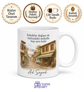 Mahalle Hatırası Temalı Kupa Bardak Nostaljik Hediye Porselen Kupa