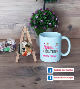 Anasınıfı Öğretmeni Kupa Bardak Beyaz ve Fotoğraflı Ahşap Anahtarlık Hediye Öğretmenler Günü Hediyesi (Model 1)