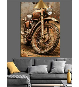 Eski Vintage Motorsiklet Dekoratif Kanvas - Mdf Ahşap Tablo