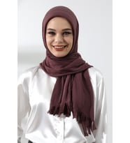 Mürdüm Tesettür Hazır Pratik Fitilli Pamuklu Şal