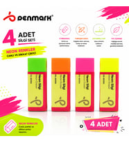 Penmark Neon Renk Silgi Seti 4 Adet Yumuşak Silgi Canlı renkler