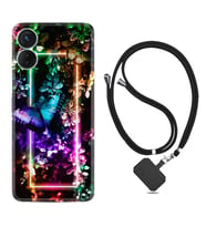 Tecno Spark 9T Kılıf Silikon Boyun Askılı İpli Desenli Silikon Butterfly Neon 1684