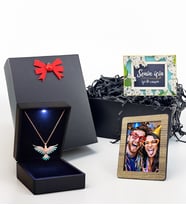 Led Işıklı Kutuda 925 Ayar Gümüş Anka Kolye & Kişiye Özel Fotoğraflı