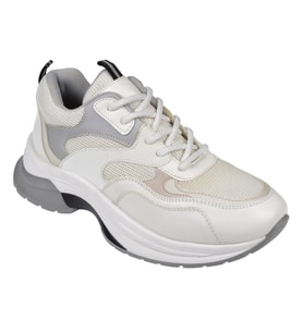 Pullman Simli Kadın Spor Ayakkabı Sneaker SMS-30162 BEYAZ GRİ