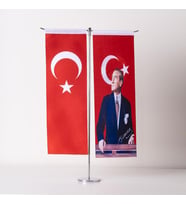 Atatürk-Türk Bayrağı 2li Masa Bayrağı Saten Kumaş Dijital Baskı 8,5x25 cm