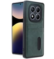 Redmi Note 14 Pro 5G Kılıf Sara Kartvizitli Deri Kılıf - Koyu Yeşil